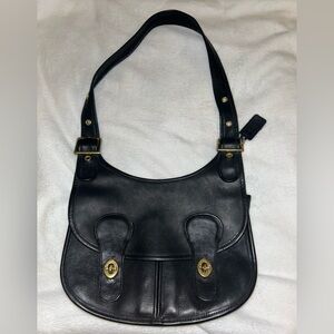 Coach Very Rare Black Pony Express Shoulder Bag Leather Vintage NYC